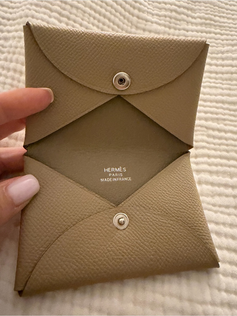 Taupe Leather Envelope Coin Card Holder